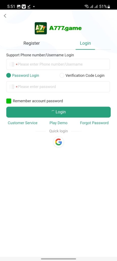 A777 register and login